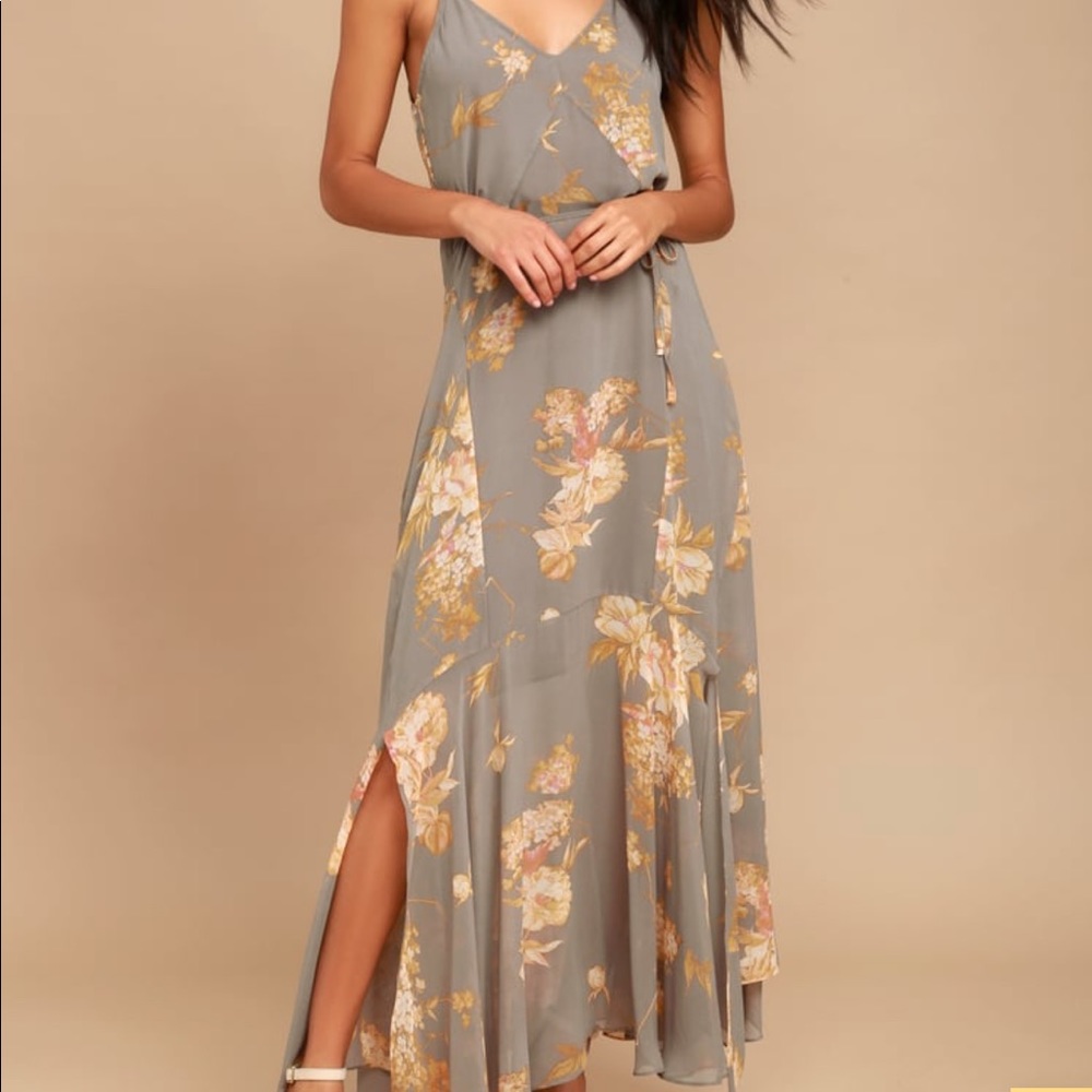 Lulu's Feeling Freesia Gray Floral Maxi Dress